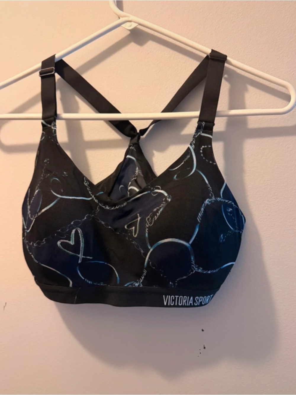 Victoria Sport Black Sports Bra with Blue Heart Print